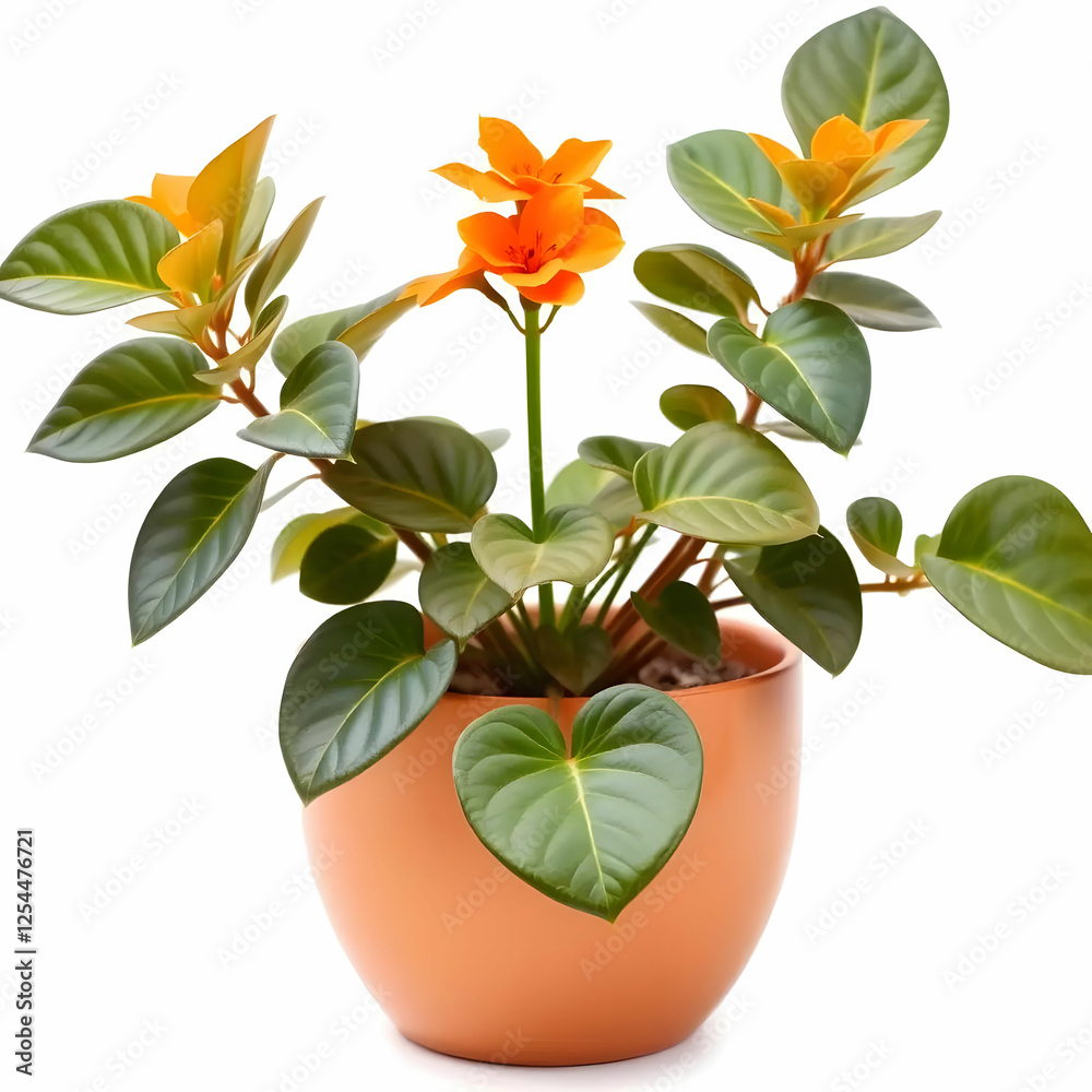 Obraz premium A Beautiful orange plant in a pot isolated on the white background