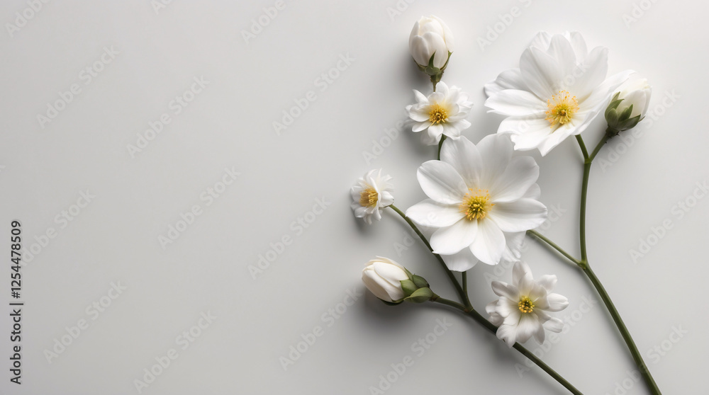 White Small Flowers with Stems Arranged on a Smooth White Surface for a Soft and Tranquil Aesthetic Floral Botanical Wallpaper Background White Small Flowers with Stems Arranged on a Smooth White Surface for a Soft and Tranquil Aesthetic Floral Botanical Wallpaper Background