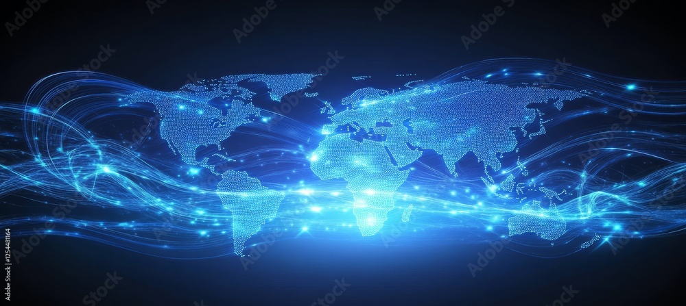 Global network connection, digital world map with glowing lines. Global network connection, digital world map with glowing lines.