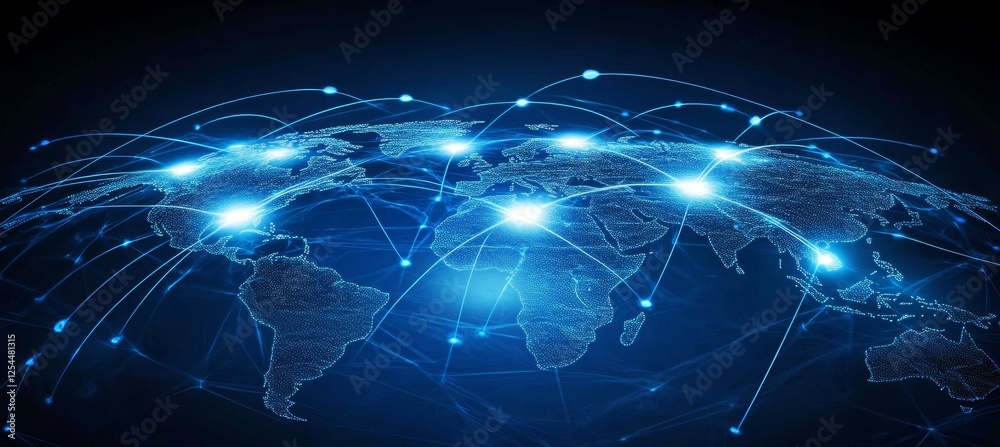 Global network connections on a world map. Global network connections on a world map.