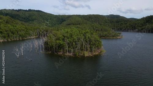 Left to right aerial views of Advancetown Lake near the Western Boat Ramp on the Gold Coast Hinterland. photo