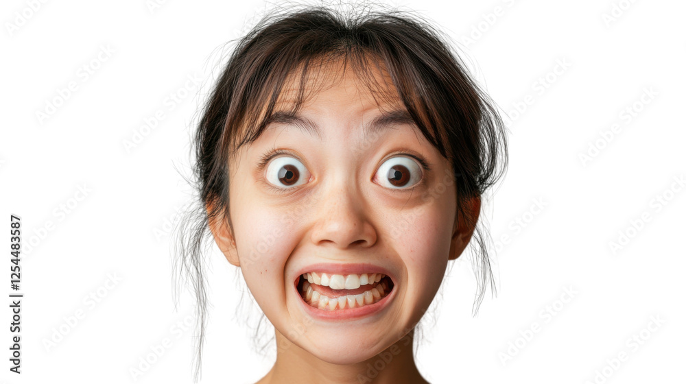 Young woman showing excitement with transparent background