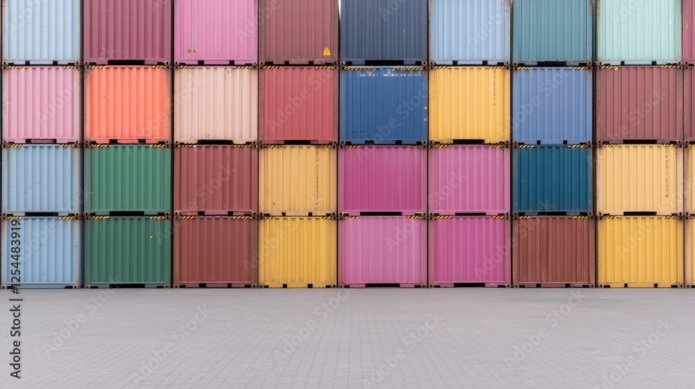 Fototapeta premium Colorful shipping containers stacked high at port (1)