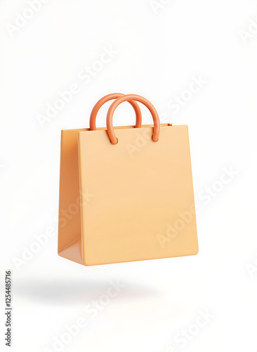 Orange 3D shopping bag, isolated on a white background. Represents retail, purchasing, and e-commerce. Suitable for online stores, sales promotions, and consumer-related designs. Simple, clean design.