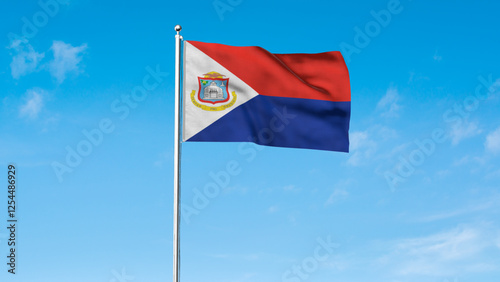 High detailed flag of St. Martin. National St. Martin flag. North America. 3D illustration.