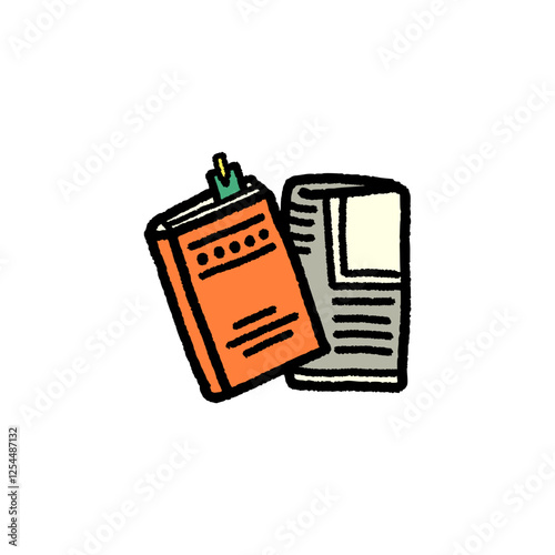 手書き風のシンプルな本と新聞紙のイラスト