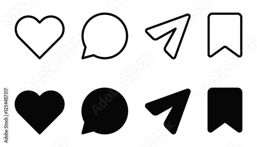 Like, comment, share and save icon set. social media notification icons , social network user interface flat icons, post reactions collection set. Vector illustration