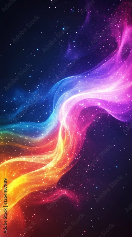 Obraz premium Colorful cosmic wave with shining stars in a dark space background abstract art design