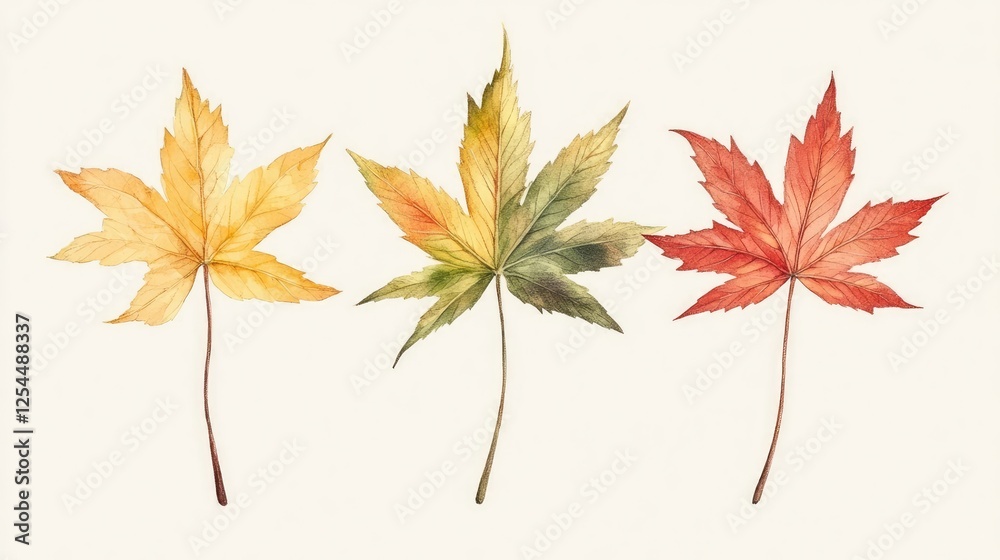 Set of nature plants, autumn yellow, red maple leaves Set of nature plants, autumn yellow, red maple leaves