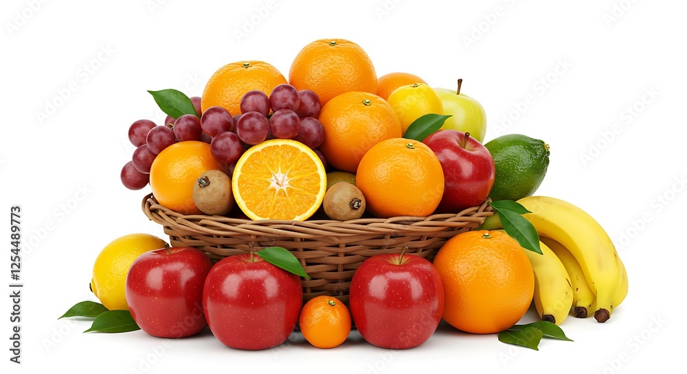 Assorted Fresh Fruits in Wicker Basket Ready for Healthy Eating Assorted Fresh Fruits in Wicker Basket Ready for Healthy Eating