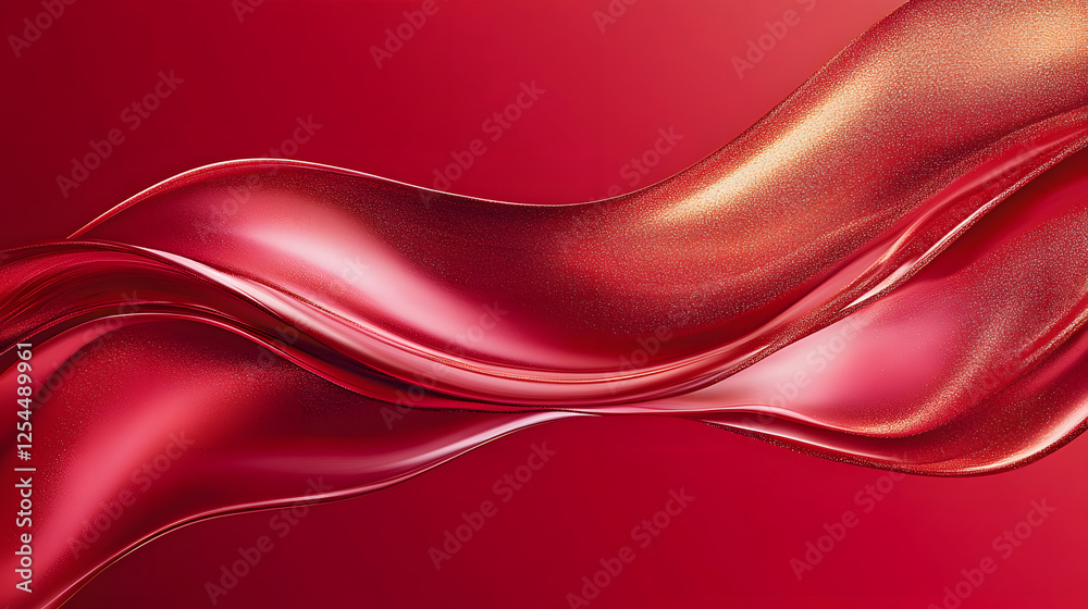 Obraz premium Red wave background with gold texture featuring delicate floral patterns and celestial elements