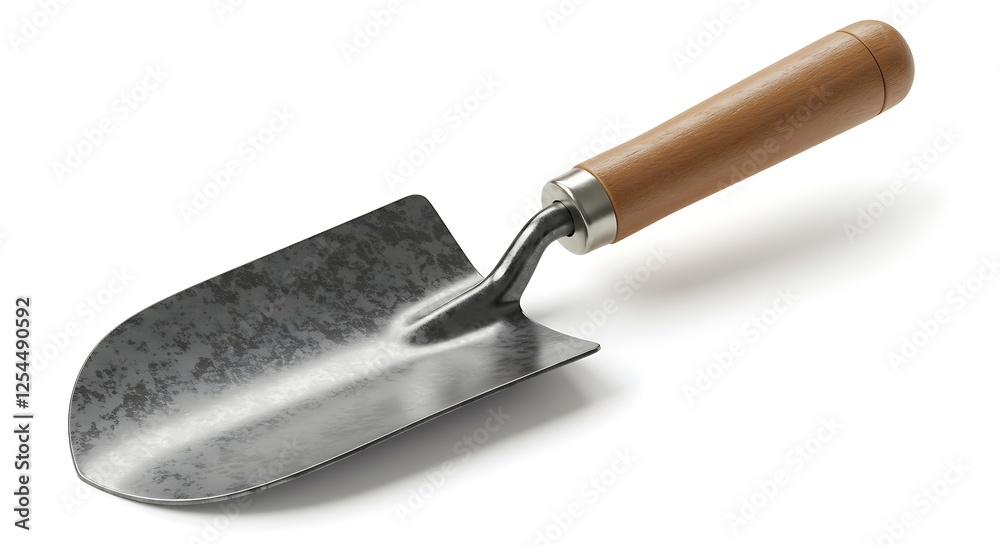 Gardening Trowel Close-up with Wooden Handle on White Background Gardening Trowel Close-up with Wooden Handle on White Background