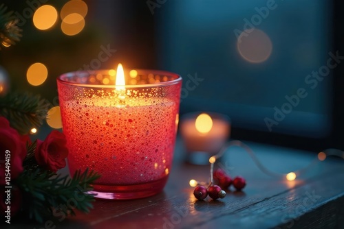 Elegant mercury glass votive with twinkling fairy lights, holiday, sparkle