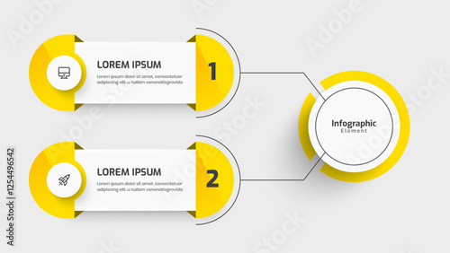 Business Central Circle Infographic Template with Yellow Color, 2 Options, Line and Icon. Suitable for Presentations, Process Diagram, Workflow