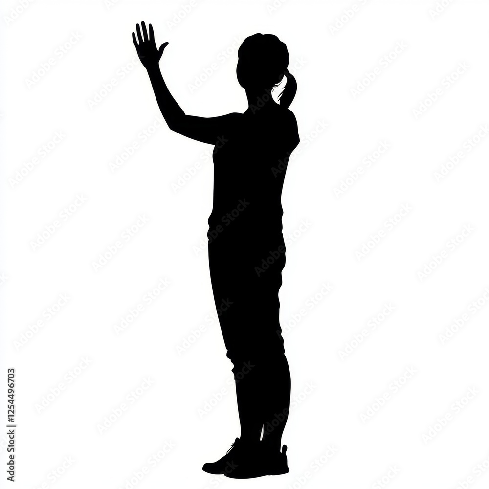 Silhouette of a Person Waving Hand in Greeting Pose Against a Light Background Silhouette of a Person Waving Hand in Greeting Pose Against a Light Background