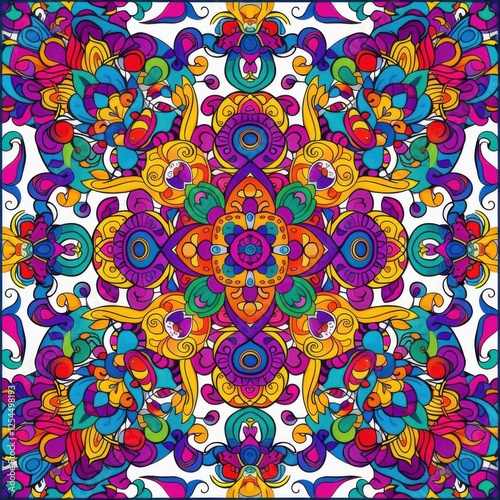 Vibrant Abstract Floral Pattern with Intricate Colorful Designs