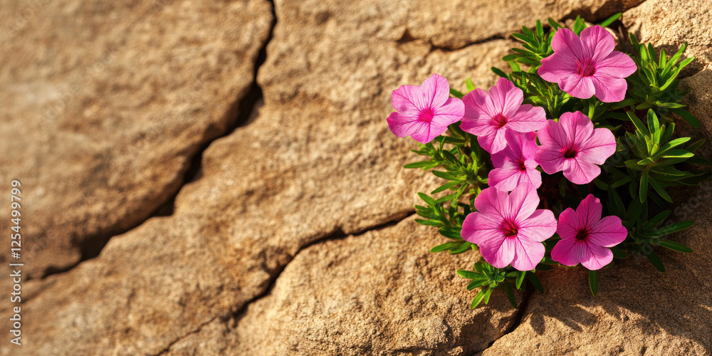 Blooming resilience pink flowers thriving on rocky terrain nature photography outdoor beauty close-up view Blooming resilience pink flowers thriving on rocky terrain nature photography outdoor beauty close-up view
