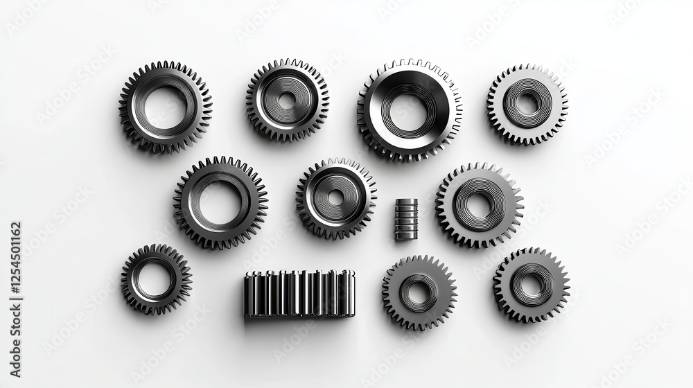 Professional grade 3D depiction of shiny silver gears arranged artistically, showcasing intricate designs and textures. Ideal for engineering and mechanical themes Professional grade 3D depiction of shiny silver gears arranged artistically, showcasing intricate designs and textures. Ideal for engineering and mechanical themes