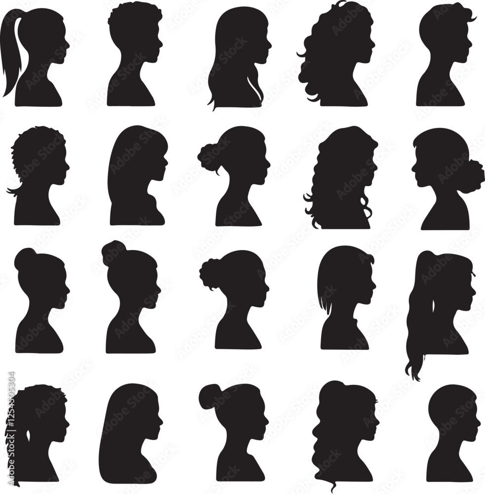 woman and man silhouette vector and Head or Young girl and young boy woman and man silhouette vector and Head or Young girl and young boy