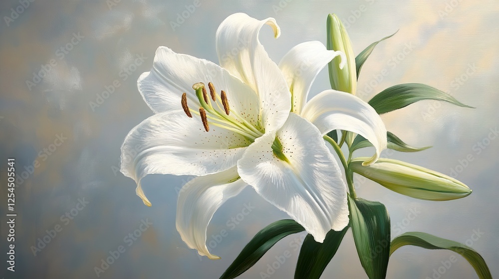 Obraz premium Elegant White Lily Flower Painting Artistic Still Life