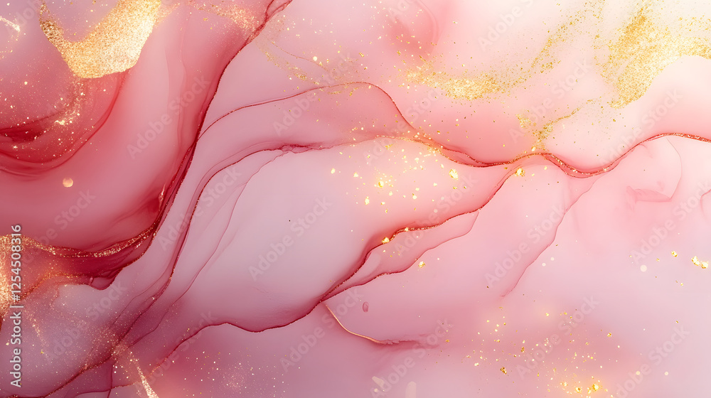 Fototapeta premium Abstract pink and gold background with celestial elements and floral motifs in a harmonious composition