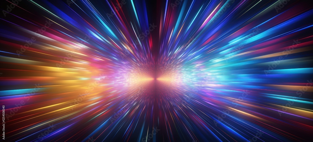 Obraz premium Colorful vibrant lighting speed streaks gathering horizon background. AI generated image