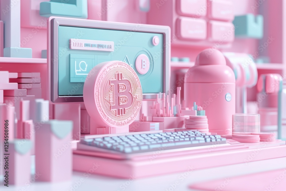 A vibrant pink-themed workspace featuring a computer, cryptocurrency, and various tech accessories, creating a modern digital aesthetic. A vibrant pink-themed workspace featuring a computer, cryptocurrency, and various tech accessories, creating a modern digital aesthetic.