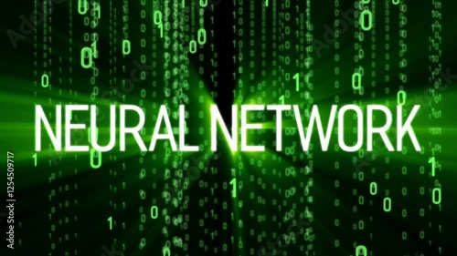 Neural Network text animation. Data sorting. Artificial Intelligence. Big data visualization. 4k animation. 3d rendering.