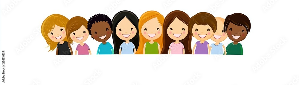 Diverse kids smiling, banner, unity, friendship Diverse kids smiling, banner, unity, friendship