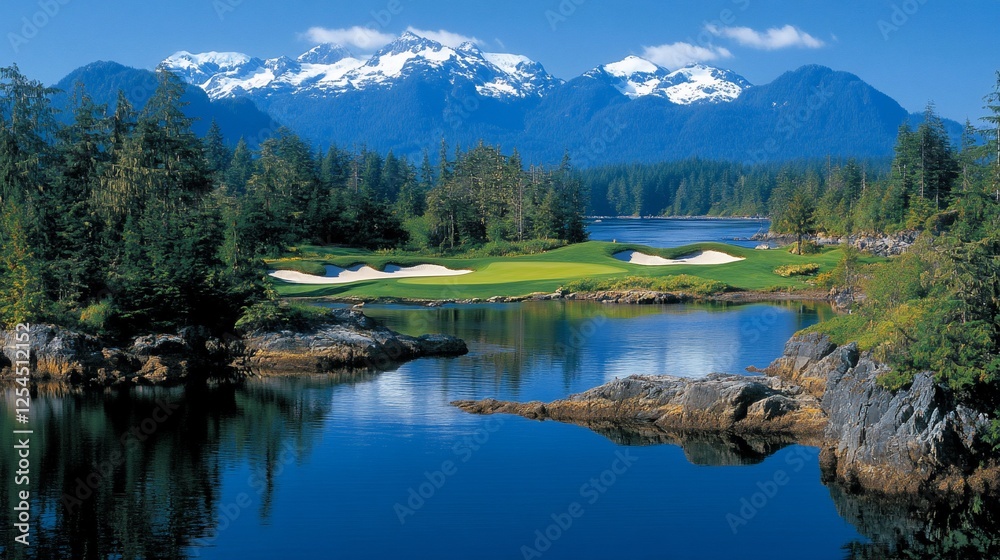 Coastal Golf Course, Mountains, Water, Fairway, Luxury, Relaxation, Nature, Pacific Northwest, Travel Brochure Coastal Golf Course, Mountains, Water, Fairway, Luxury, Relaxation, Nature, Pacific Northwest, Travel Brochure