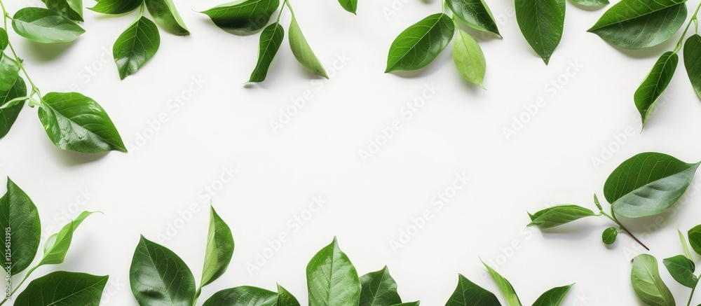Fresh green leaves border isolated copy space on white background. AI generated image Fresh green leaves border isolated copy space on white background. AI generated image