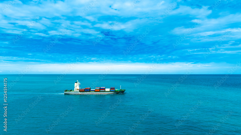 Aerial view of the freight shipping transport system cargo ship container. international transportation Export-import business, logistics, transportation industry concepts Aerial view of the freight shipping transport system cargo ship container. international transportation Export-import business, logistics, transportation industry concepts