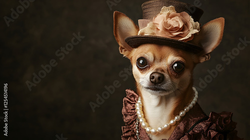 Portrait of a dog dressed in Victorian clothes. Vintage fashion portrait of a dog photo