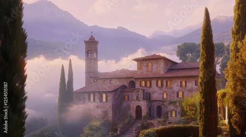 A Mountain Village At Dawn Viewscape In Italy photo