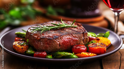 Gourmet Seared Steak with Vegetables and Red Wine: Fine Dining Experience