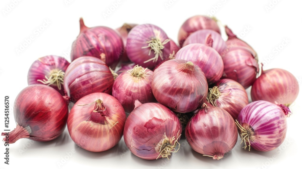 Fresh pile red onions spice vegetable on white background. AI generated image Fresh pile red onions spice vegetable on white background. AI generated image
