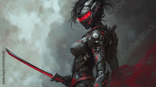 Cyberpunk Female Samurai Warrior: Digital Art