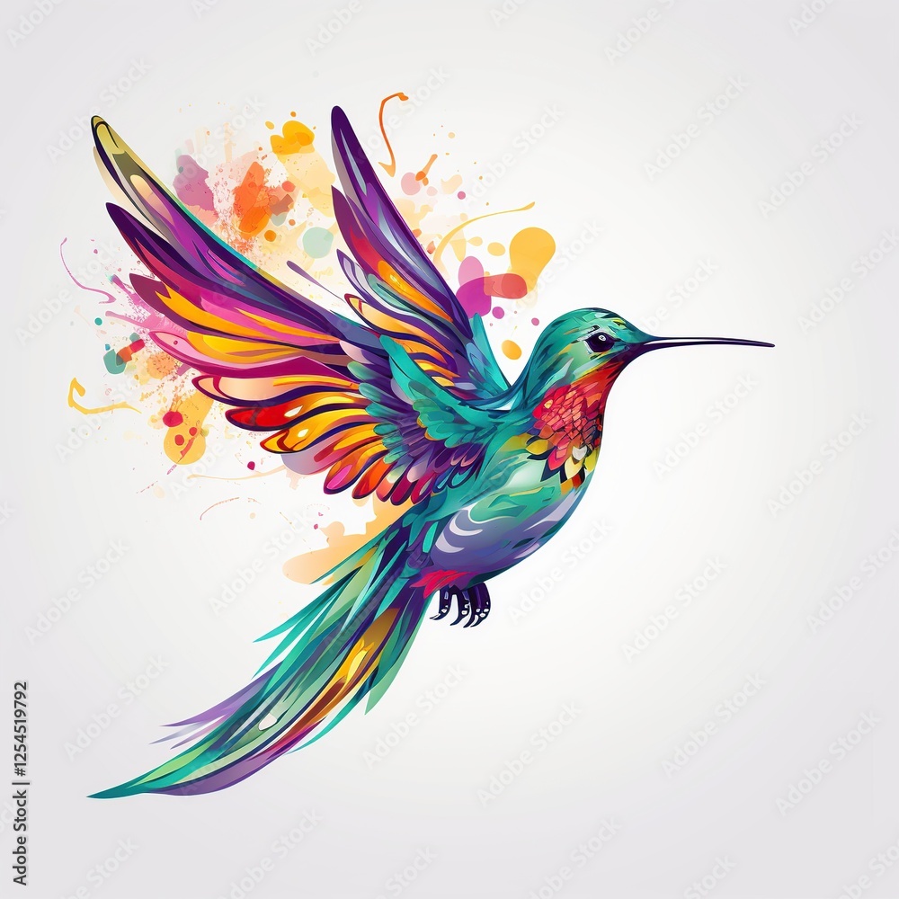 Obraz premium Beautiful watercolor hummingbird drawing hand drawn concept. AI generated image
