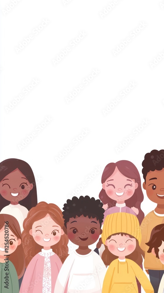 Diverse children smiling, group portrait, white background, social inclusion Diverse children smiling, group portrait, white background, social inclusion
