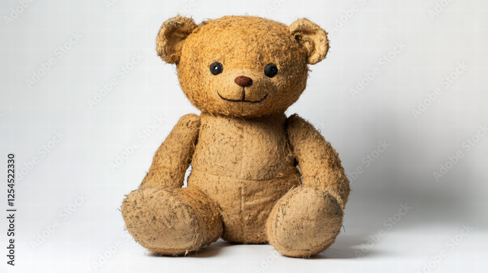Fototapeta premium plush caramel colored teddy bear with stitched seams, sitting upright and exuding warmth and nostalgia. Perfect for children and collectors alike