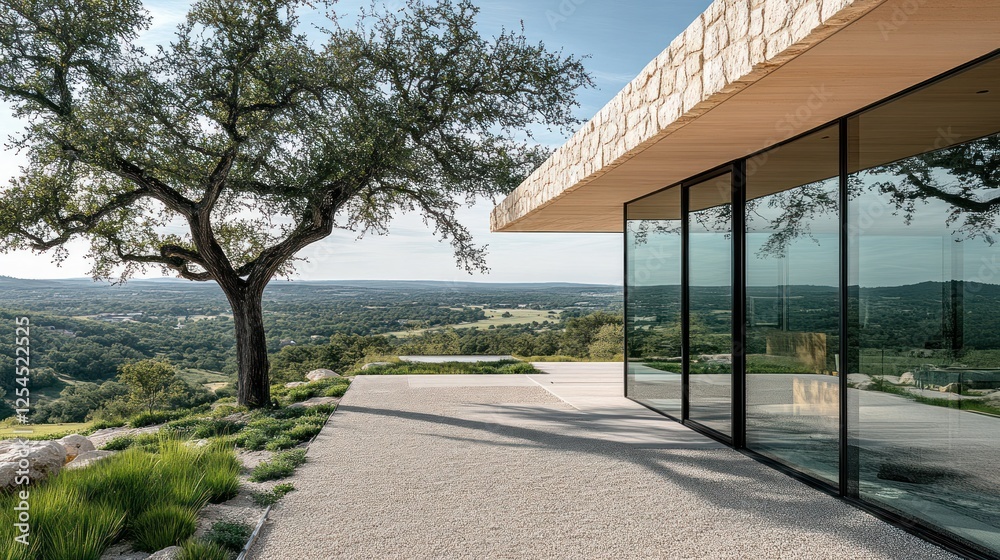 Hilltop modern home patio sunrise view Texas Hilltop modern home patio sunrise view Texas