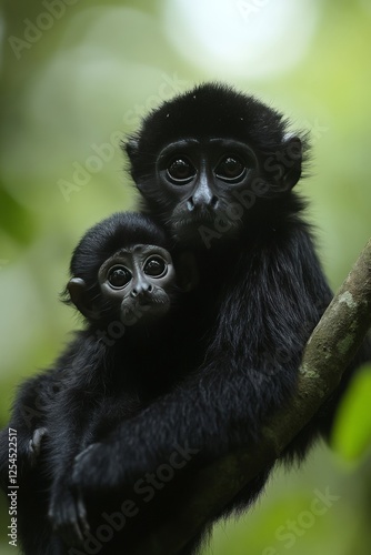 A baby monkey clinging to its mother,