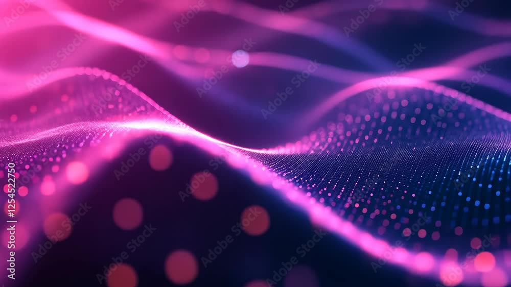 Vibrant digital waves flowing with purple and pink light patterns in a mesmerizing abstract representation Vibrant digital waves flowing with purple and pink light patterns in a mesmerizing abstract representation