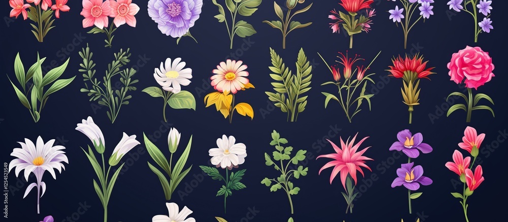 Obraz premium Flowers set 3d elements drawing concept. AI generated image