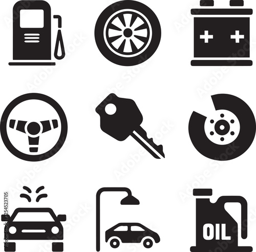 Essential Car Maintenance Icons Set Silhouette