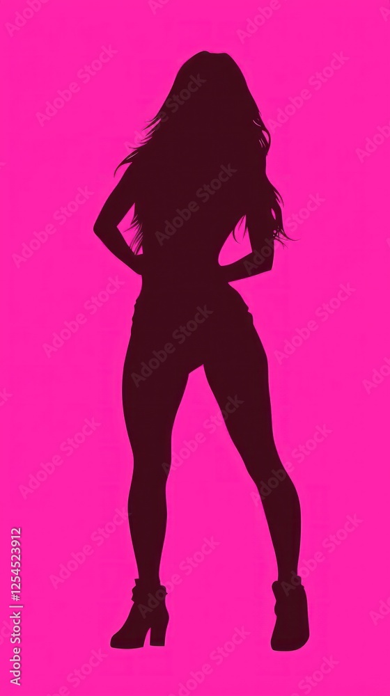 Woman Silhouette Back Pose Pink Background Studio Shot Woman Silhouette Back Pose Pink Background Studio Shot