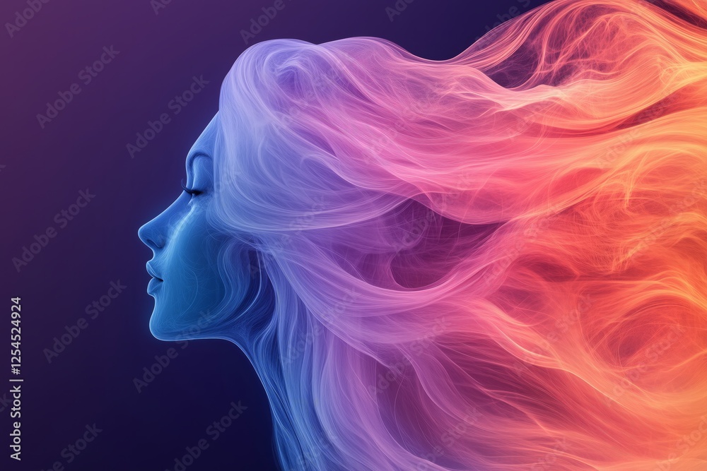Obraz premium Ethereal Woman with Flowing Multicolored Hair