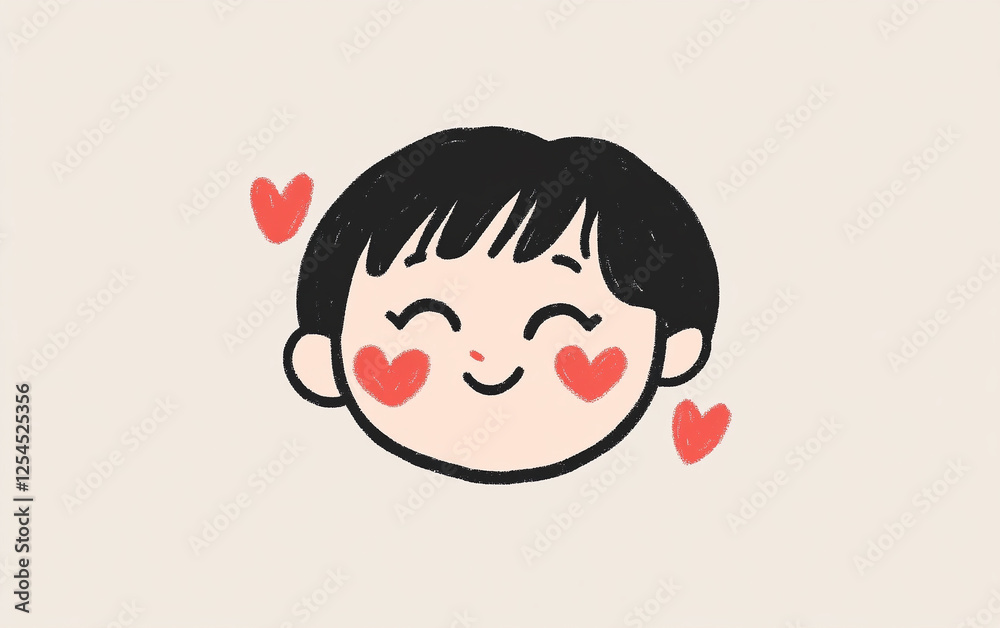 A cheerful illustration of a smiling child with heart accents, conveying joy and affection in a minimalist style. A cheerful illustration of a smiling child with heart accents, conveying joy and affection in a minimalist style.