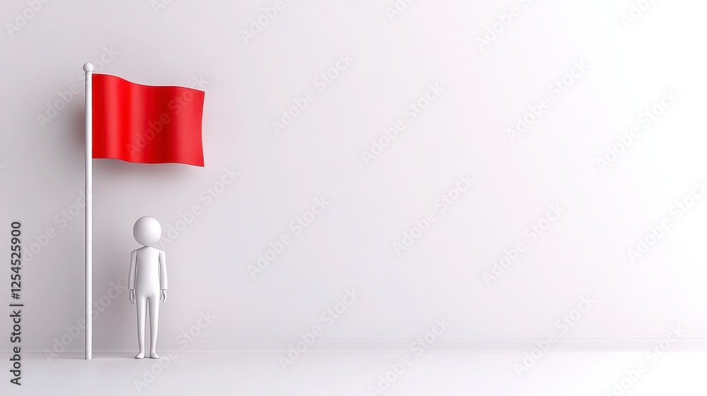 White Figure and Red Flag A Minimalist 3D Render White Figure and Red Flag A Minimalist 3D Render