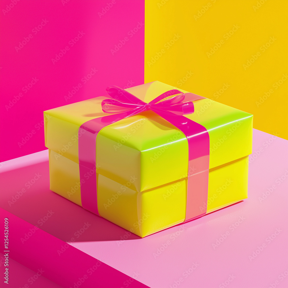 Obraz premium colorful yellow and pink neon gift box